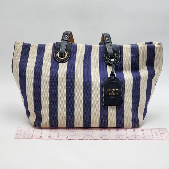 Dooney & Bourke Vintage Striped Canvas Tote Bag HTF - Picture 12 of 15